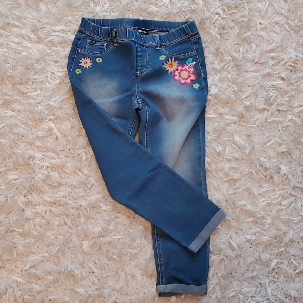 Girls Crop Jeggings with floral embroidery